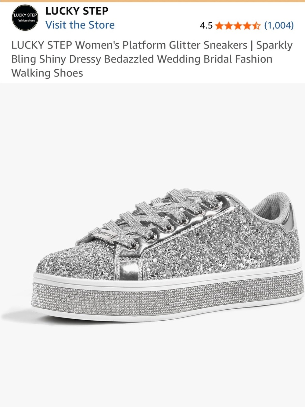 LUCKY STEP Silver Glitter Platform Sneakers for Women